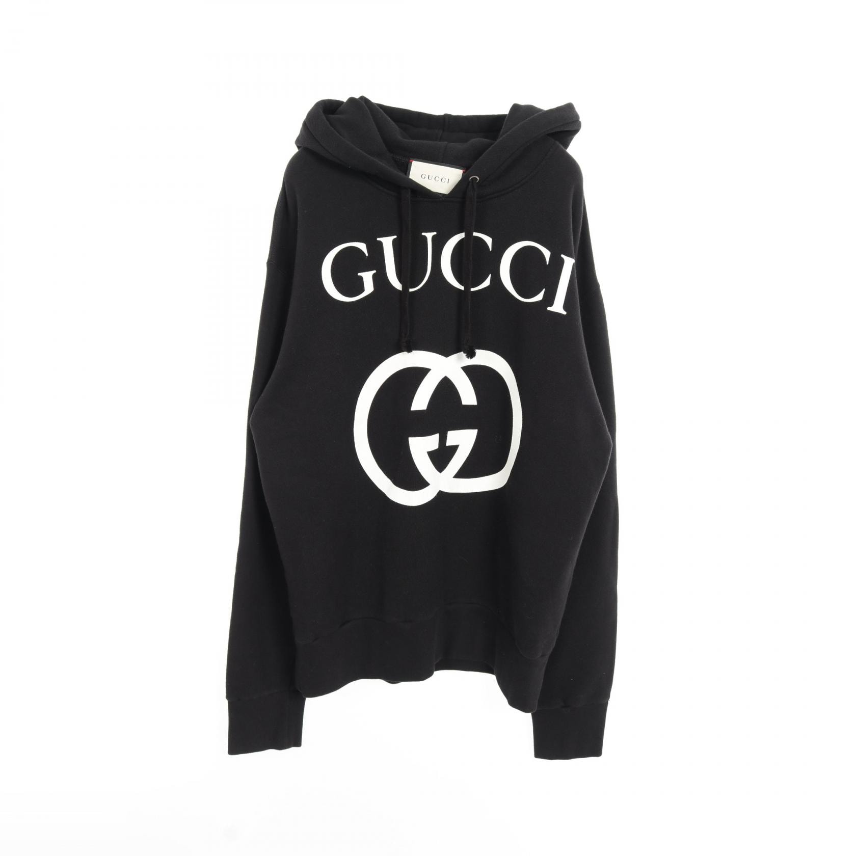 グッチ GUCCI インターロッキングG パーカー 衣料品 トップス コットン メンズ ブラック系 / ホワイト系 【中古】