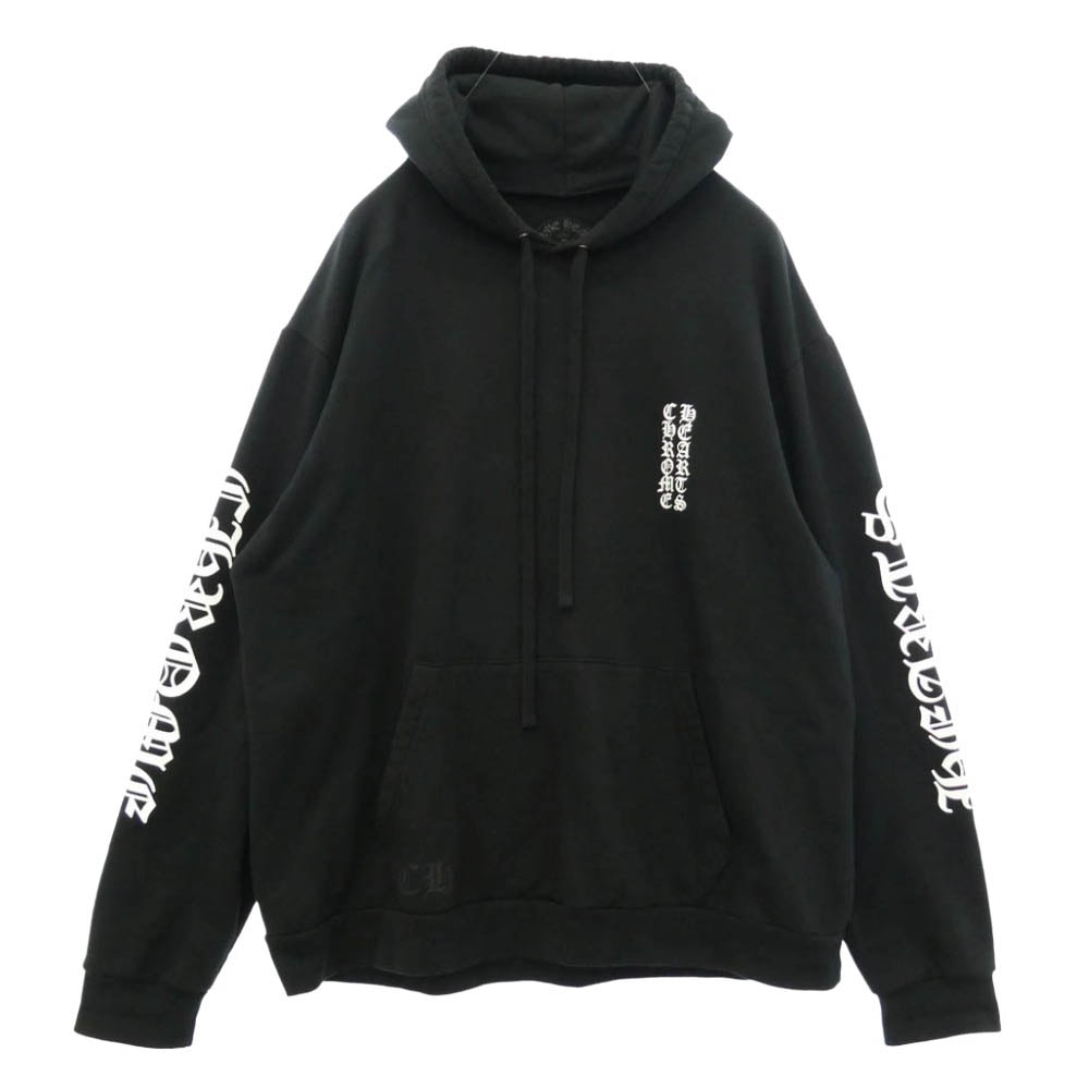 CHROME HEARTS クロムハーツ(原本無) VERTICAL LOGO HOODIE ヴァーティカルロゴ プルオーバー パーカー フーディ アームロゴ スウェットパーカー ブラック系 XL【中古】