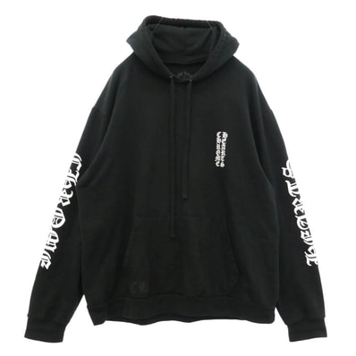 CHROME HEARTS クロムハーツ(原本無) VERTICAL LOGO HOODIE ヴァーティカルロゴ プルオーバー パーカー フーディ アームロゴ スウェットパーカー ブラック系 XL【中古】