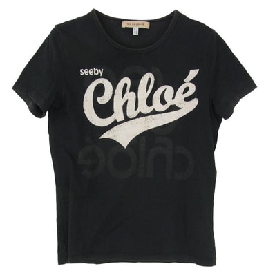 SEE BY CHLOE シーバイクロエ ロゴプリント 半袖 Tシャツ ブラック系 42【中古】