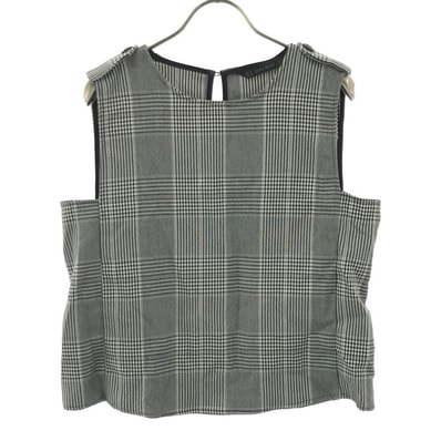 ZARA BASIC ザラベーシック チェック 千鳥格子 ノースリーブ カットソー M グレー系 バックホール ベルト
