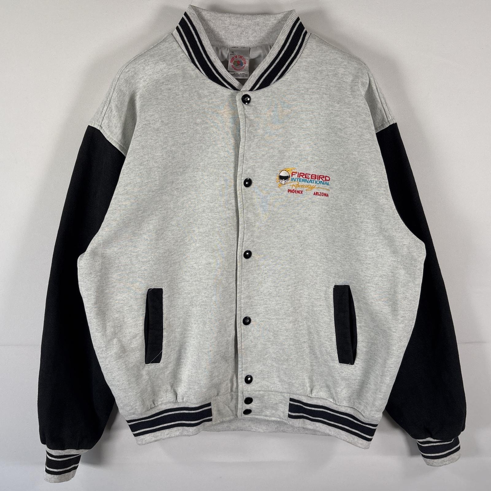 古着 フルーツオブザルーム FRUIT OF THE LOOM スタジャン スウェット ブルゾン 大きいサイズ 刺繍 XL グレー メンズ