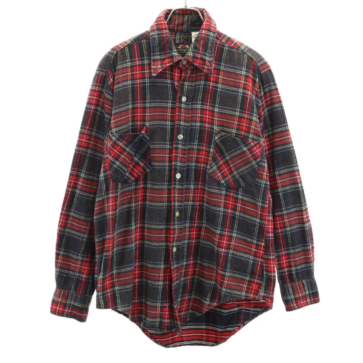 FRUIT OF THE LOOM フルーツオブザルーム 70s ヴィンテージ チェック柄 長袖 ネルシャツ M 赤系