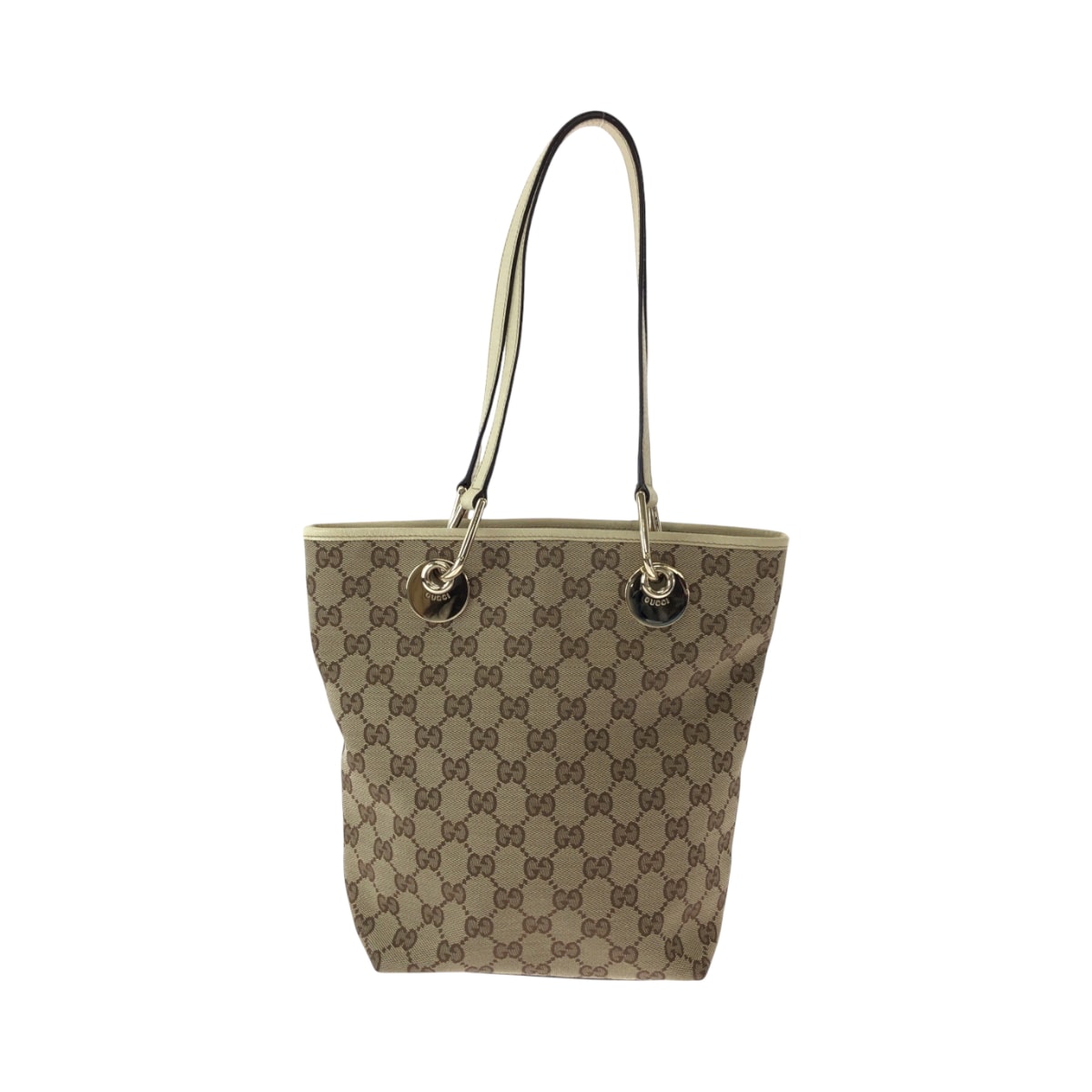 美品 GUCCI グッチ ブラウン アイボリー ゴールド金具 GGキャンバス トートバッグ ショルダーバッグ 506306 【中古】