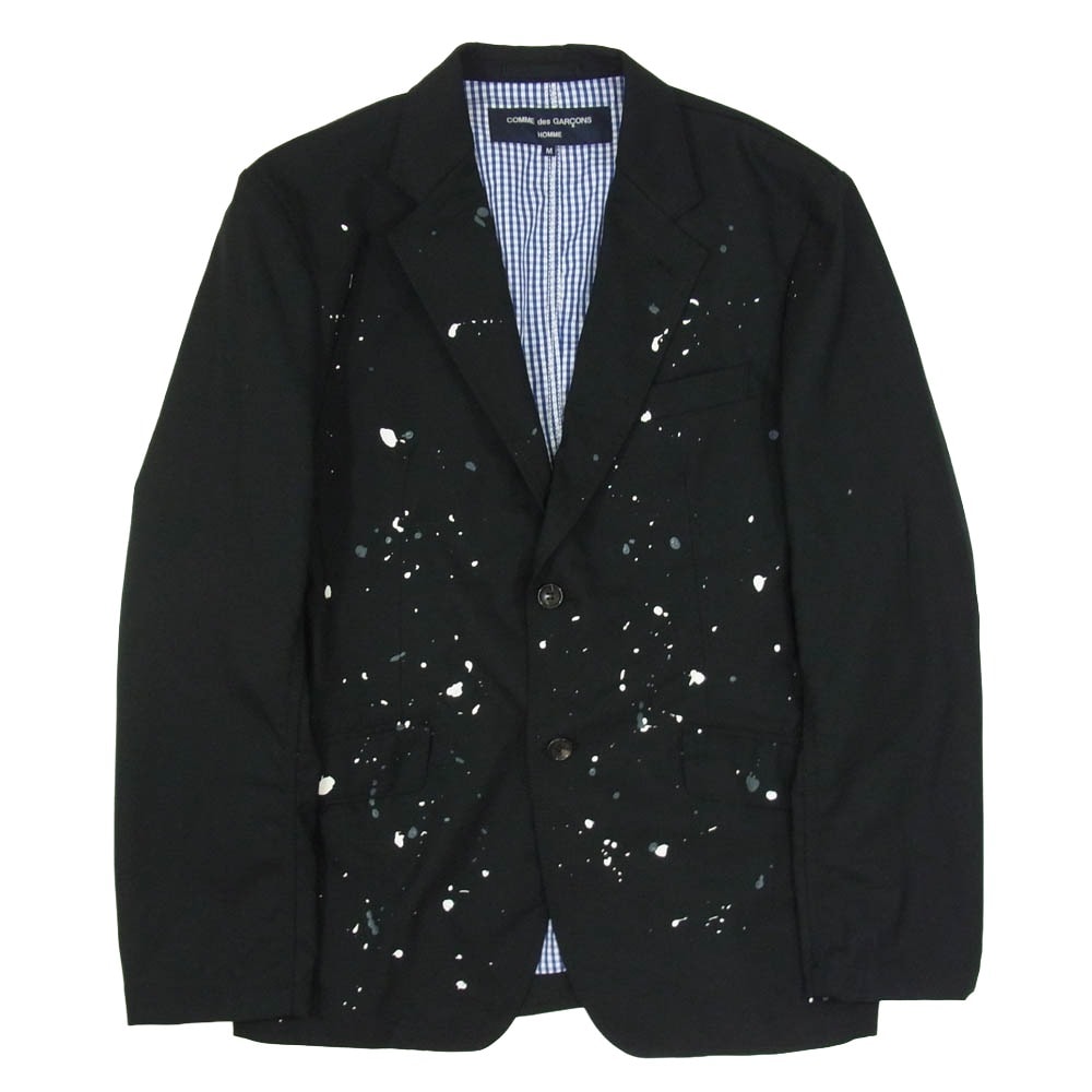 COMME des GARCONS HOMME コムデギャルソンオム 19AW HD-J016 ペイント加工 ウール コットン テーラード ジャケット ブラック系 M【中古】
