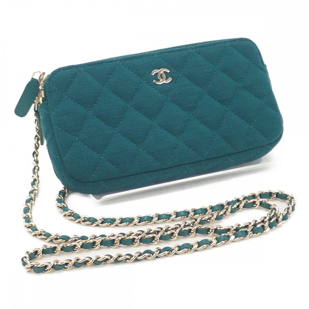 シャネル CHANEL チェーンウォレット AP0248 長財布 キャンバス グリーン ゴールド金具 レディース【中古】【SAランク】
