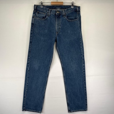 古着 カーハート Carhartt デニム パンツ Gパン 大きいサイズ ストレート ジーパン ワンポイントロゴ W36 L34 ブルー系 メンズ