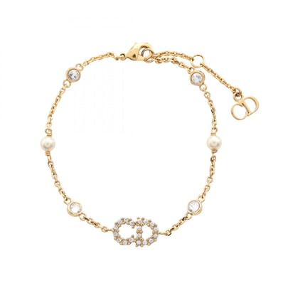 ディオール Dior CDロゴ ブレスレット アクセサリー GPフェイクパール / ラインストーン レディース ゴールド系 / クリア系 / ホワイト系 【中古】