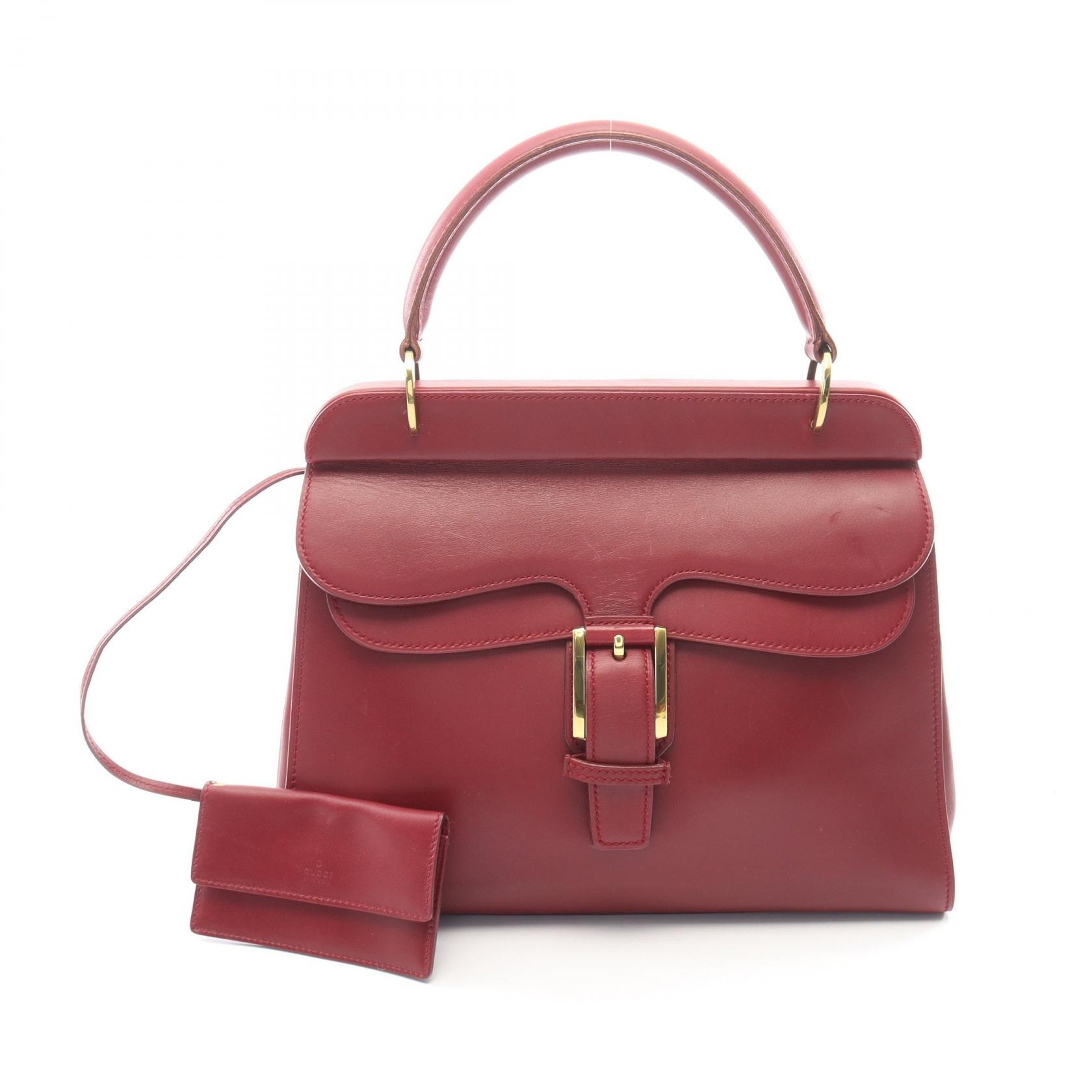 グッチ GUCCI ポーチ付き ハンドバッグ バッグ レザー レディース ボルドー系 101676 【中古】