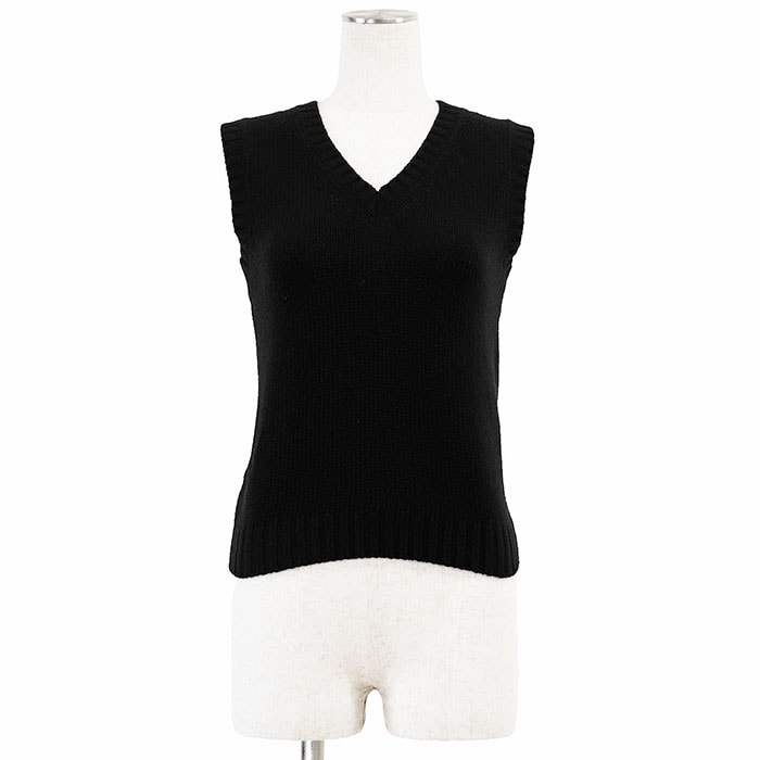 美品 プラダ 2021年製  ベスト ウール/カシミヤ ミドルゲージ Vネック ニット レディース ブラック 38 PRADA