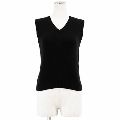 美品 プラダ 2021年製 ベスト ウール/カシミヤ ミドルゲージ Vネック ニット レディース ブラック 38 PRADA