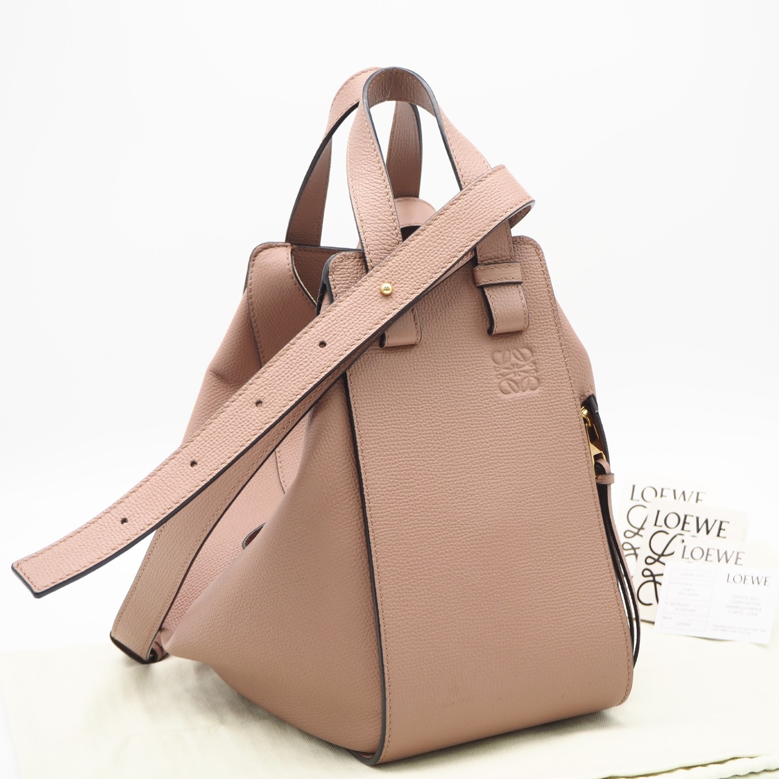 美品 LOEWE ロエベ クラシックカーフ ハンモックバッグ スモール A538S35X18 ハンドバッグ ピンクベージュ カーフレザー レディース