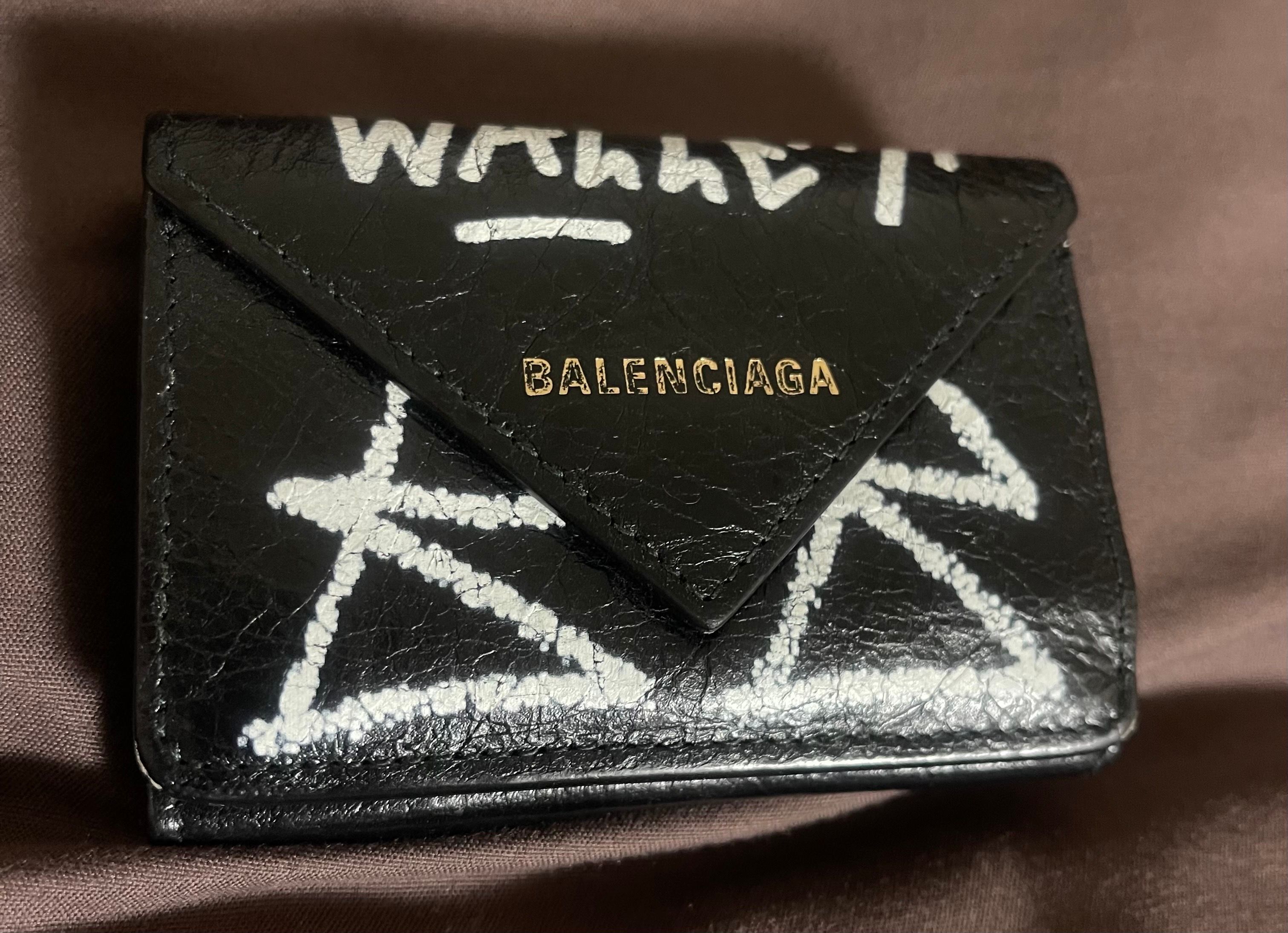 BALENCIAGA Graffiti Papier Mini Wallet "Black"