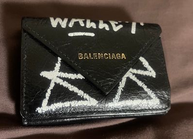 BALENCIAGA Graffiti Papier Mini Wallet "Black"