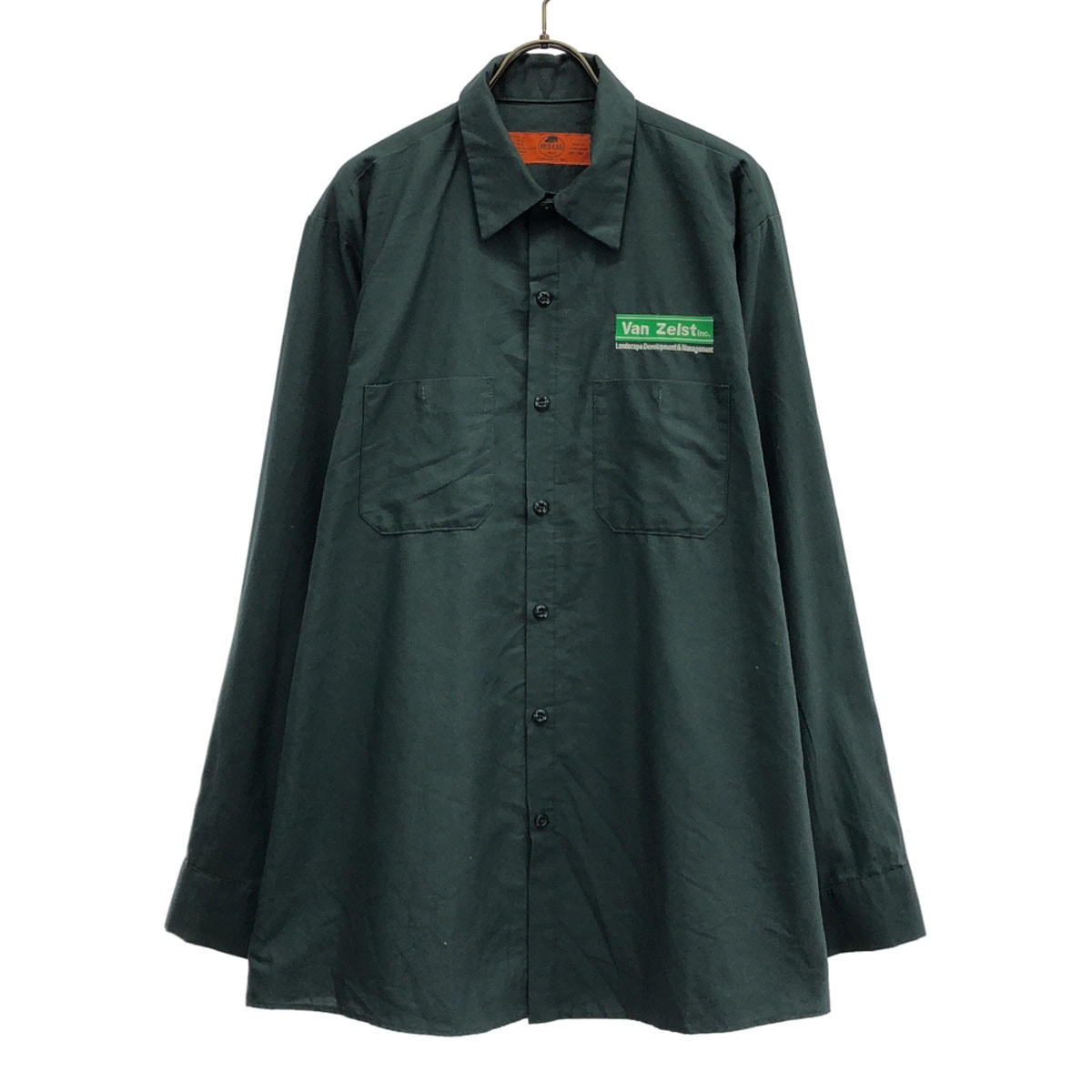 RED KAP レッドキャップ 刺繍 長袖 ワークシャツ L グリーン バックプリント