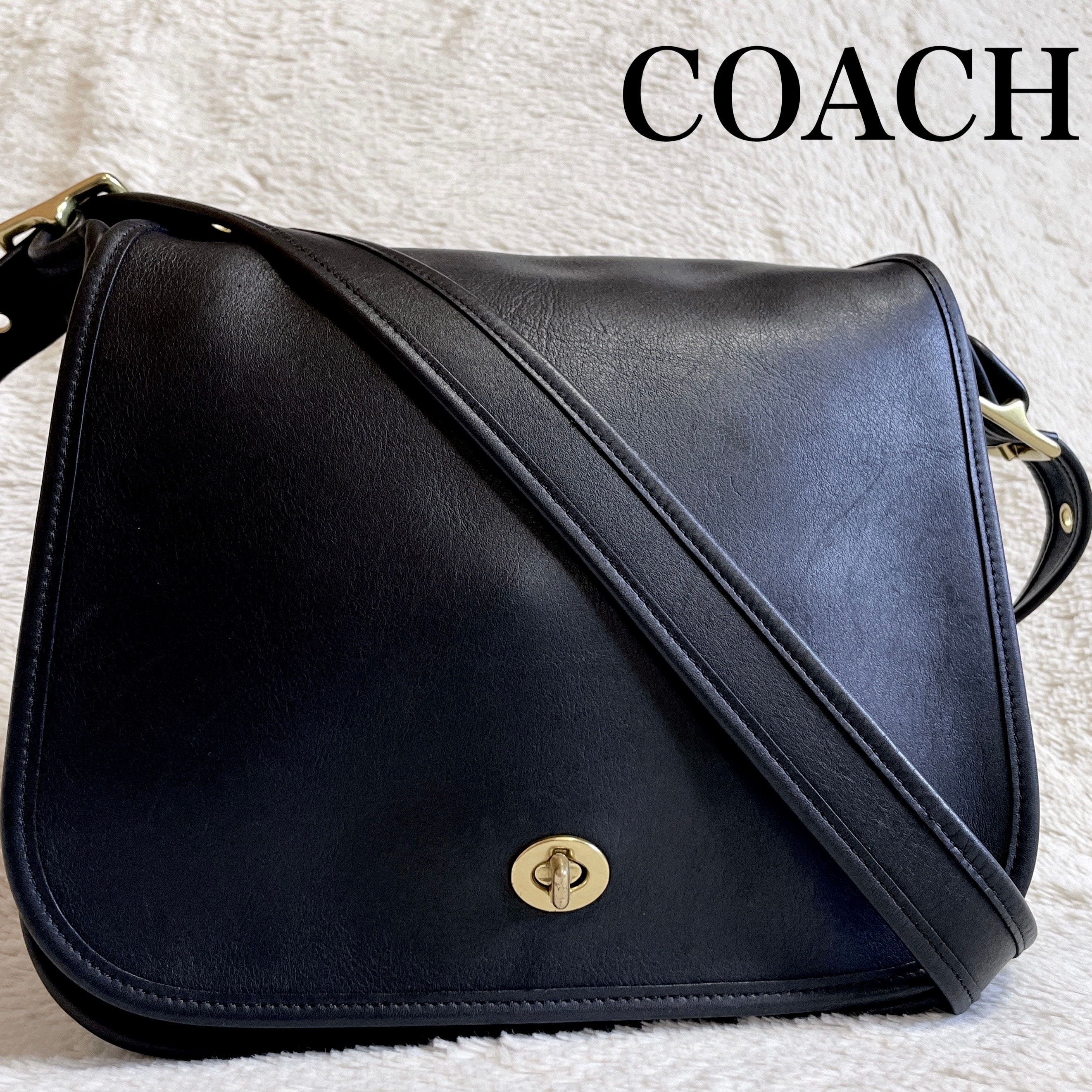 極美品 希少モデル オールドコーチ 大容量 ターンロック ショルダーバッグ 黒
