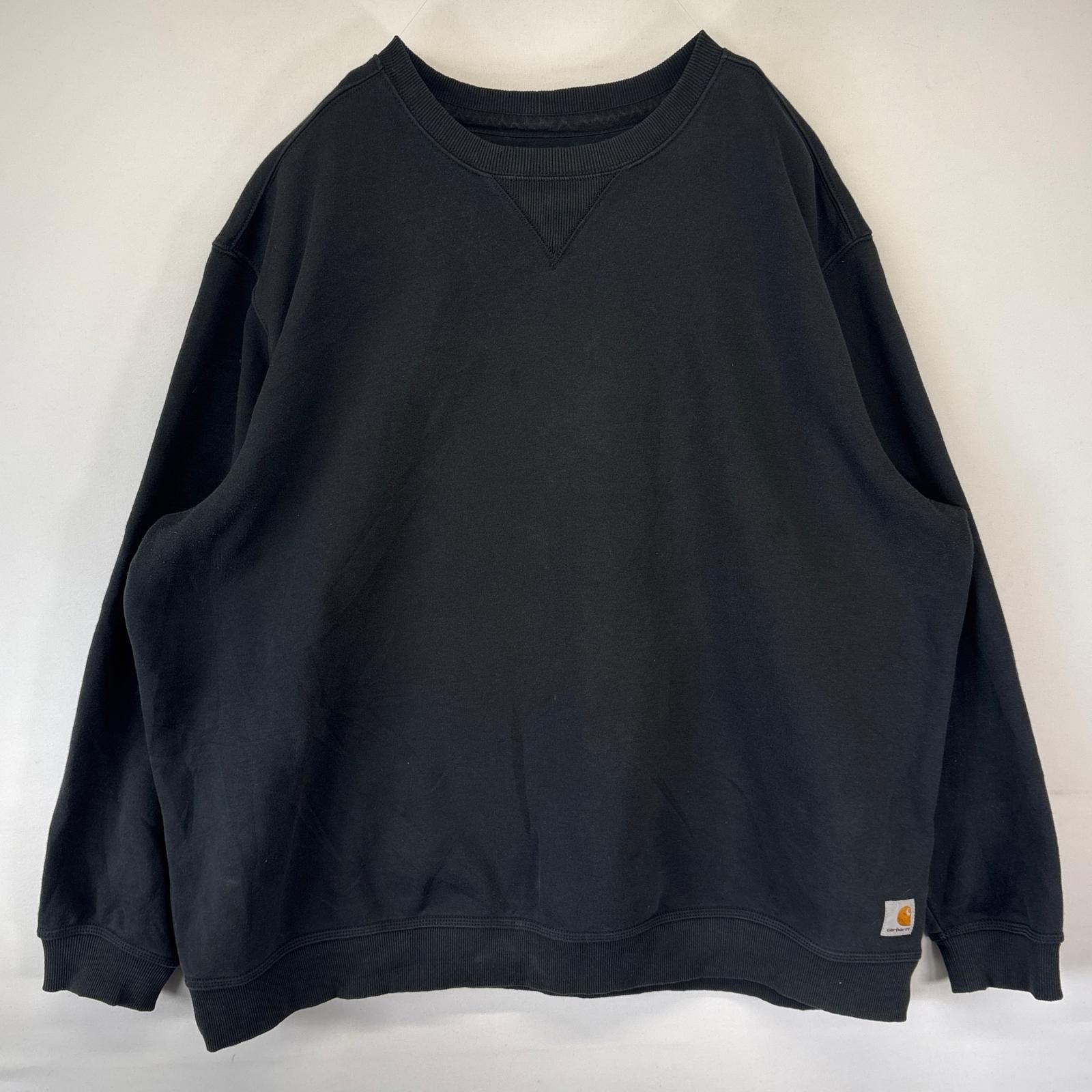 古着 カーハート Carhartt スウェット トレーナー ワンポイントロゴ 大きいサイズ クルーネック 前V 3XL  ブラック メンズ