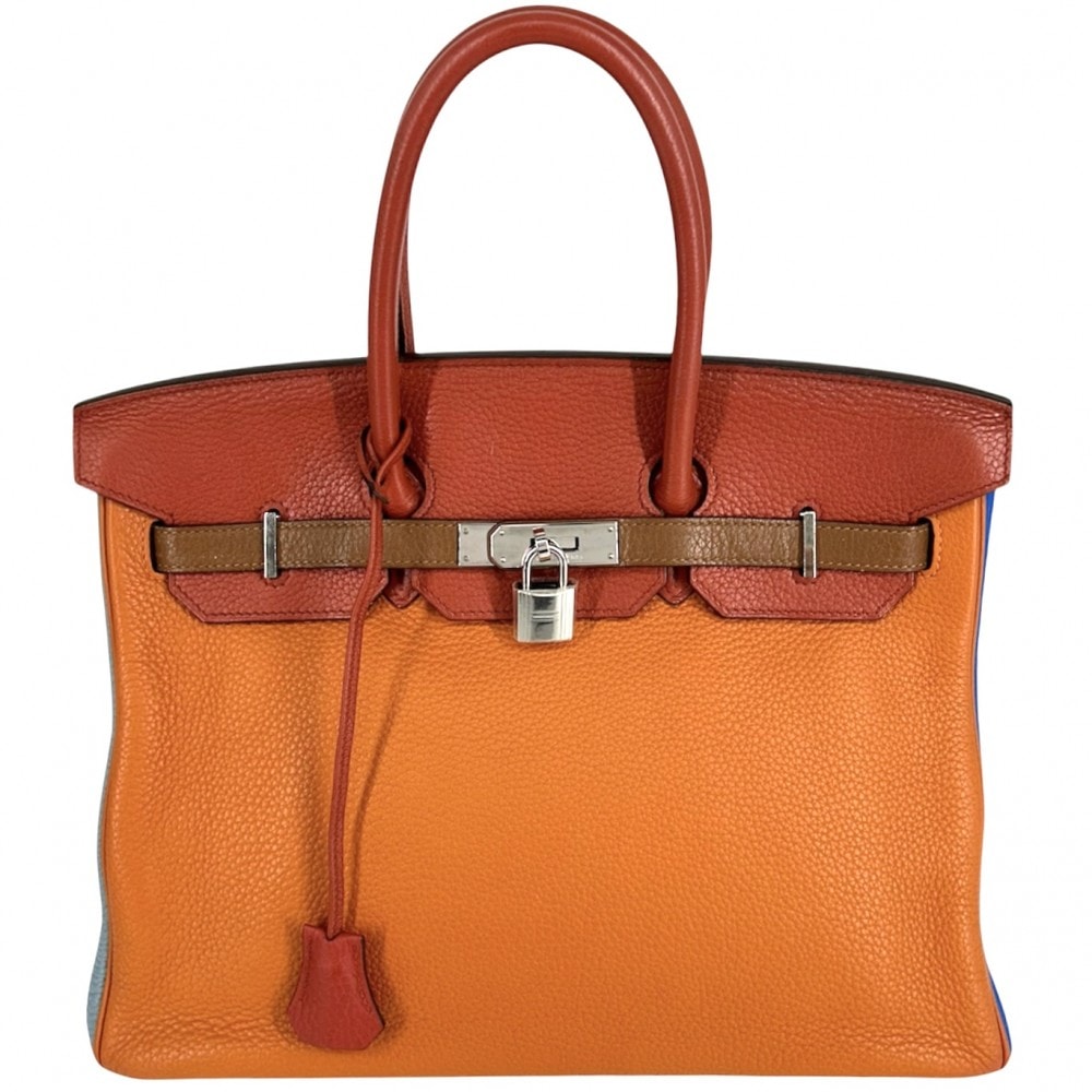 HERMES エルメス ハンドバッグ バーキン35 アルルカン 内縫い 本革 A4対応 □P刻印 レザー    オレンジ グレー シルバー金具 レディース 2012年【中古品】