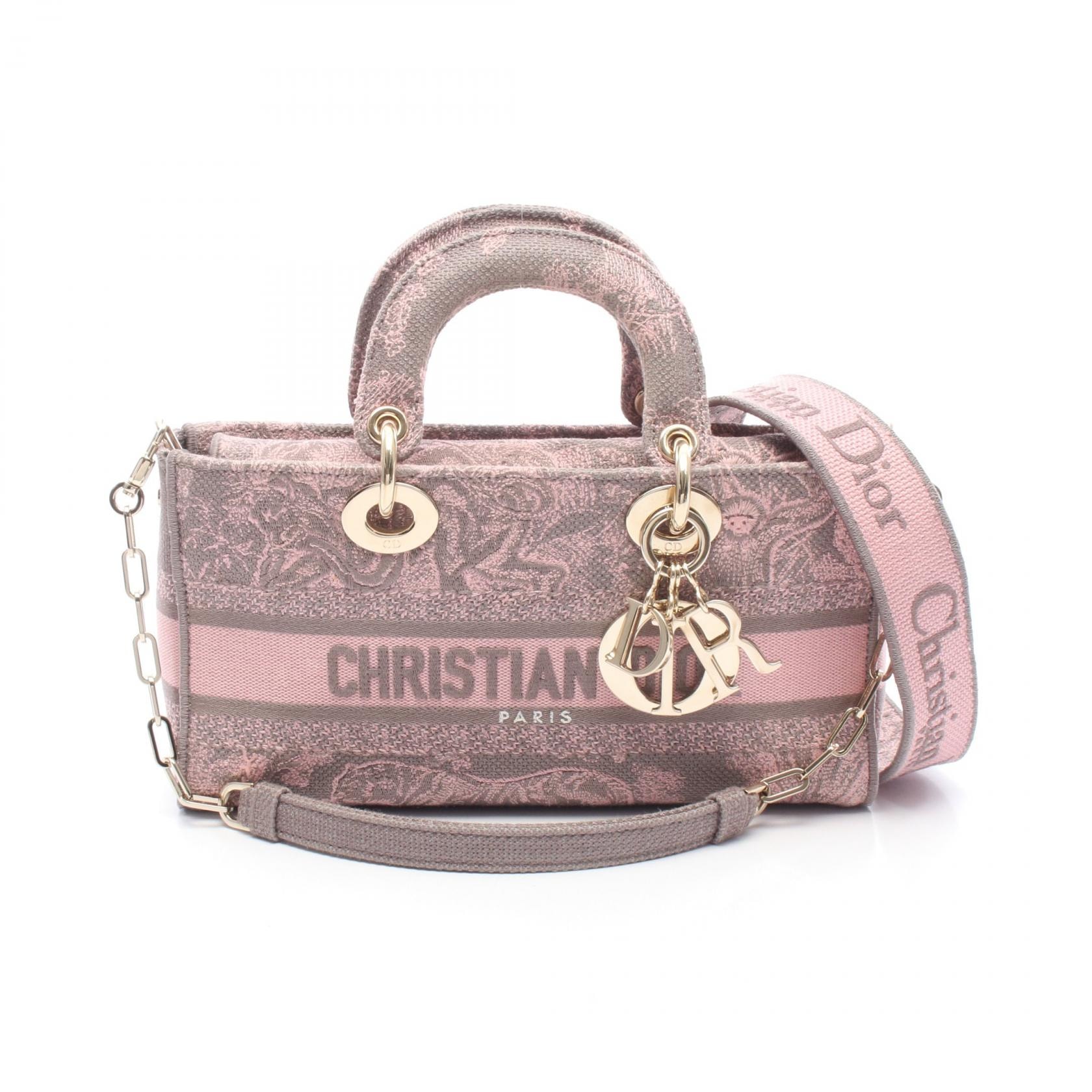 ディオール Dior LADY D-Joy ミディアム 2WAY ハンドバッグ バッグ キャンバス レディース ピンク系 / グレー系 【中古】