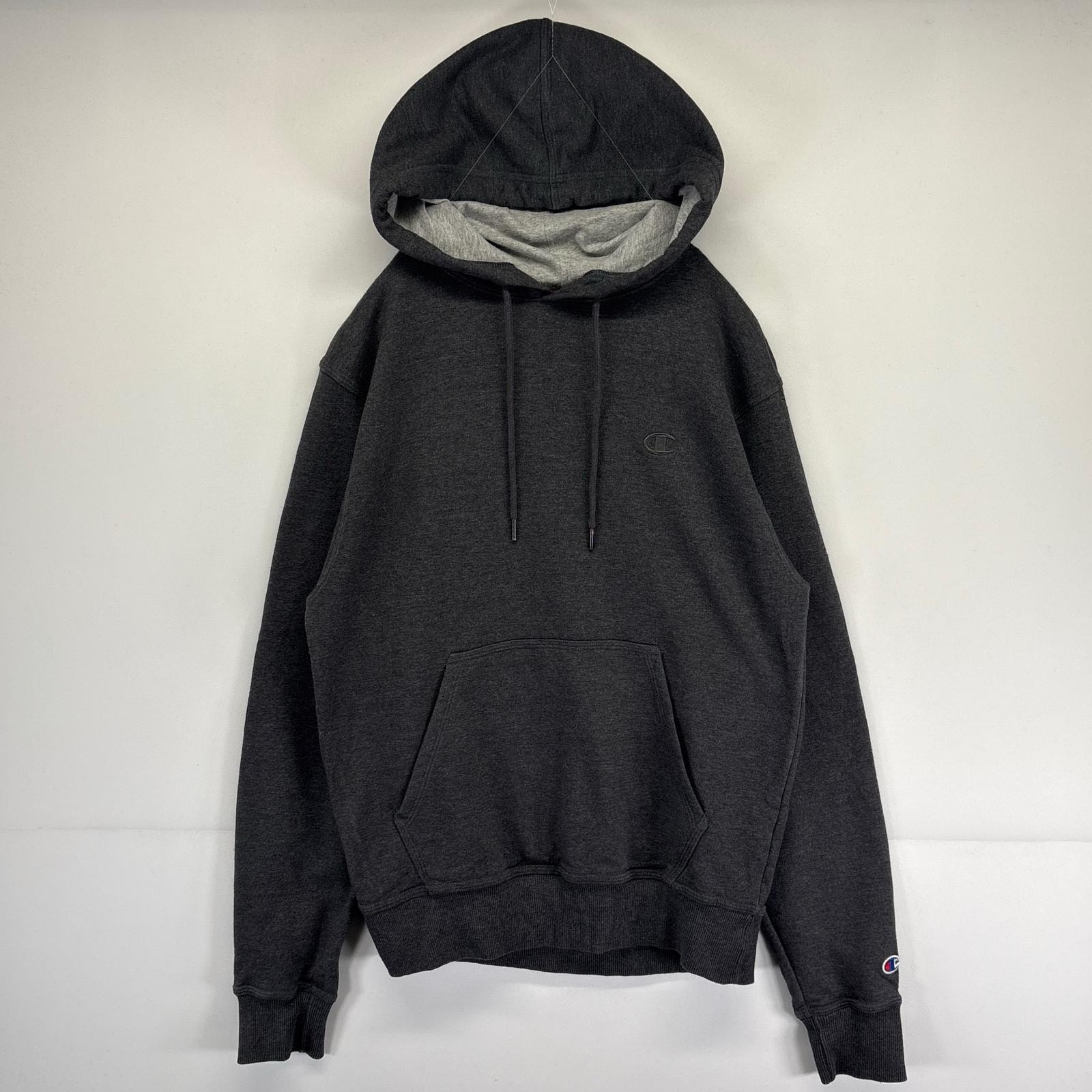 古着 チャンピオン Champion パーカー プルオーバー  スウェット ワンポイントロゴ刺繍 フーディ S  ダークグレー メンズ