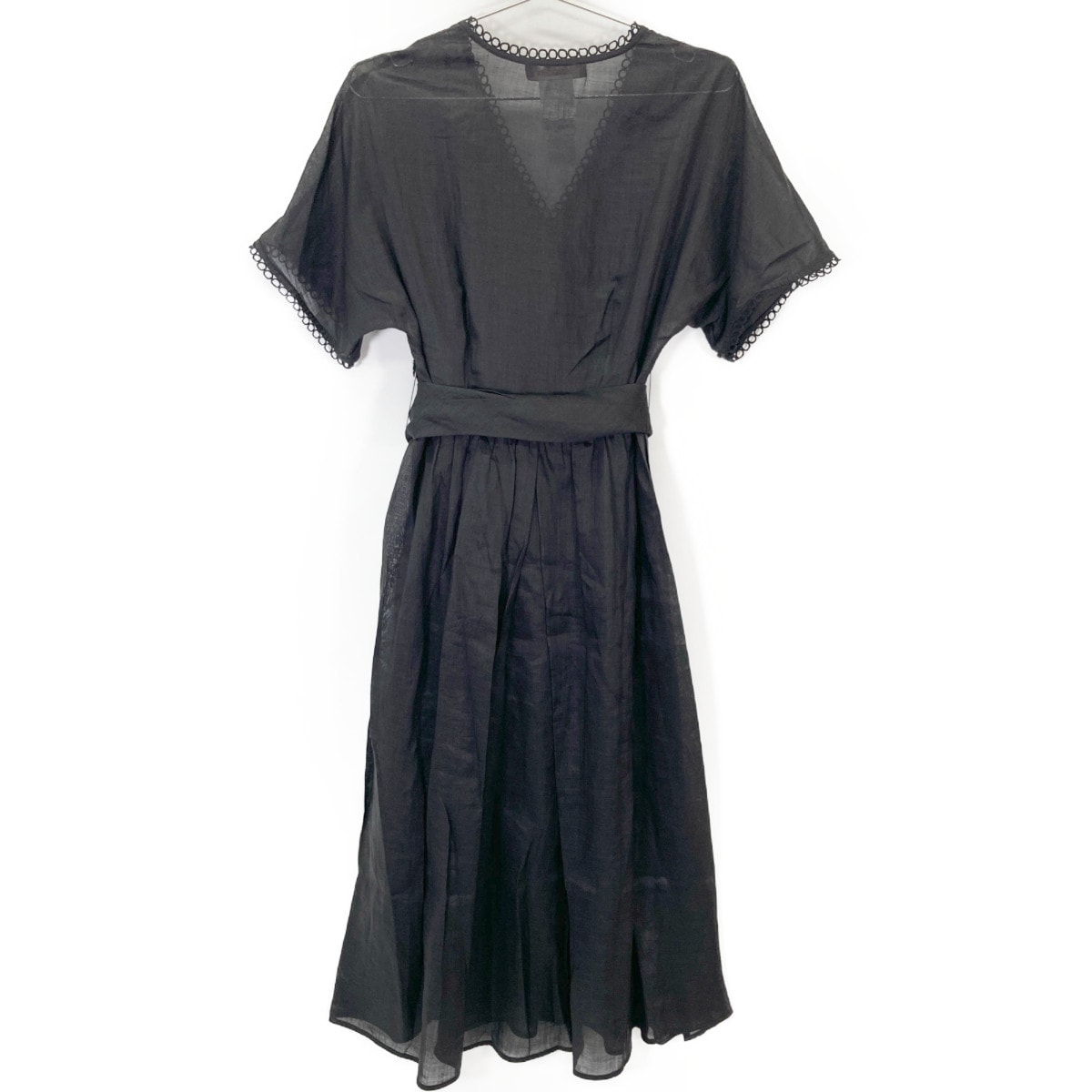 マックスマーラスタジオ 623104116 黒 リネン ベルト付き ワンピース 36