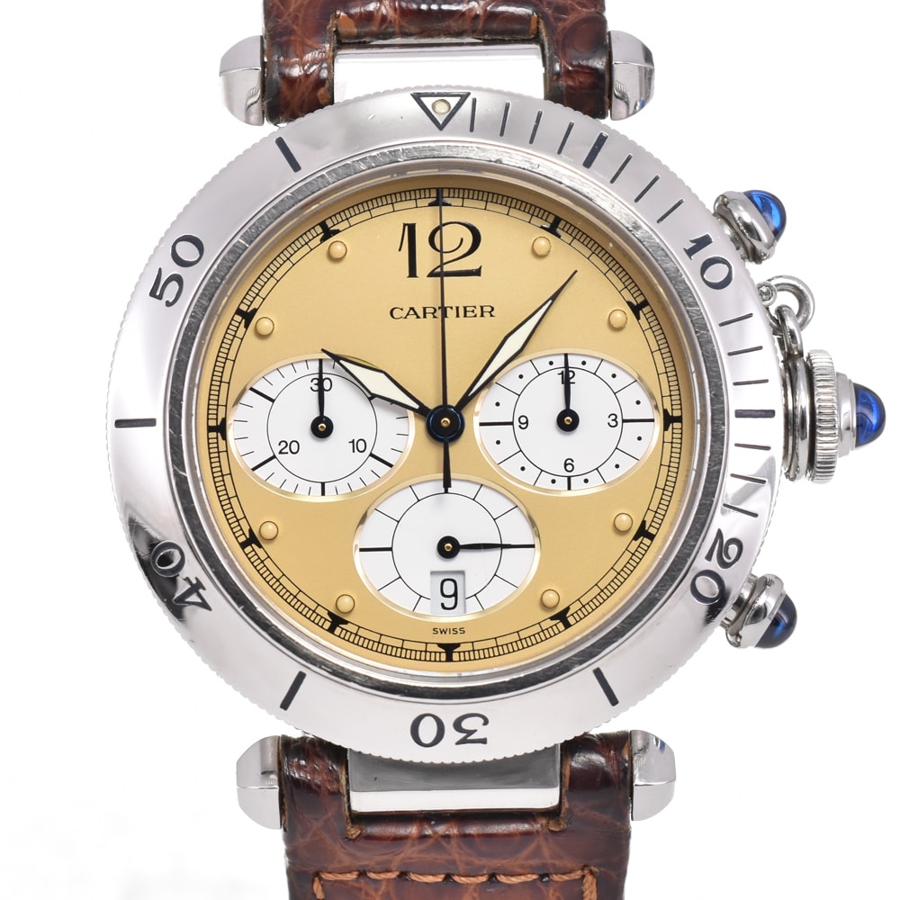 カルティエ CARTIER W3100355 パシャ クロノグラフ デイト クォーツ メンズ 美品 P#145853