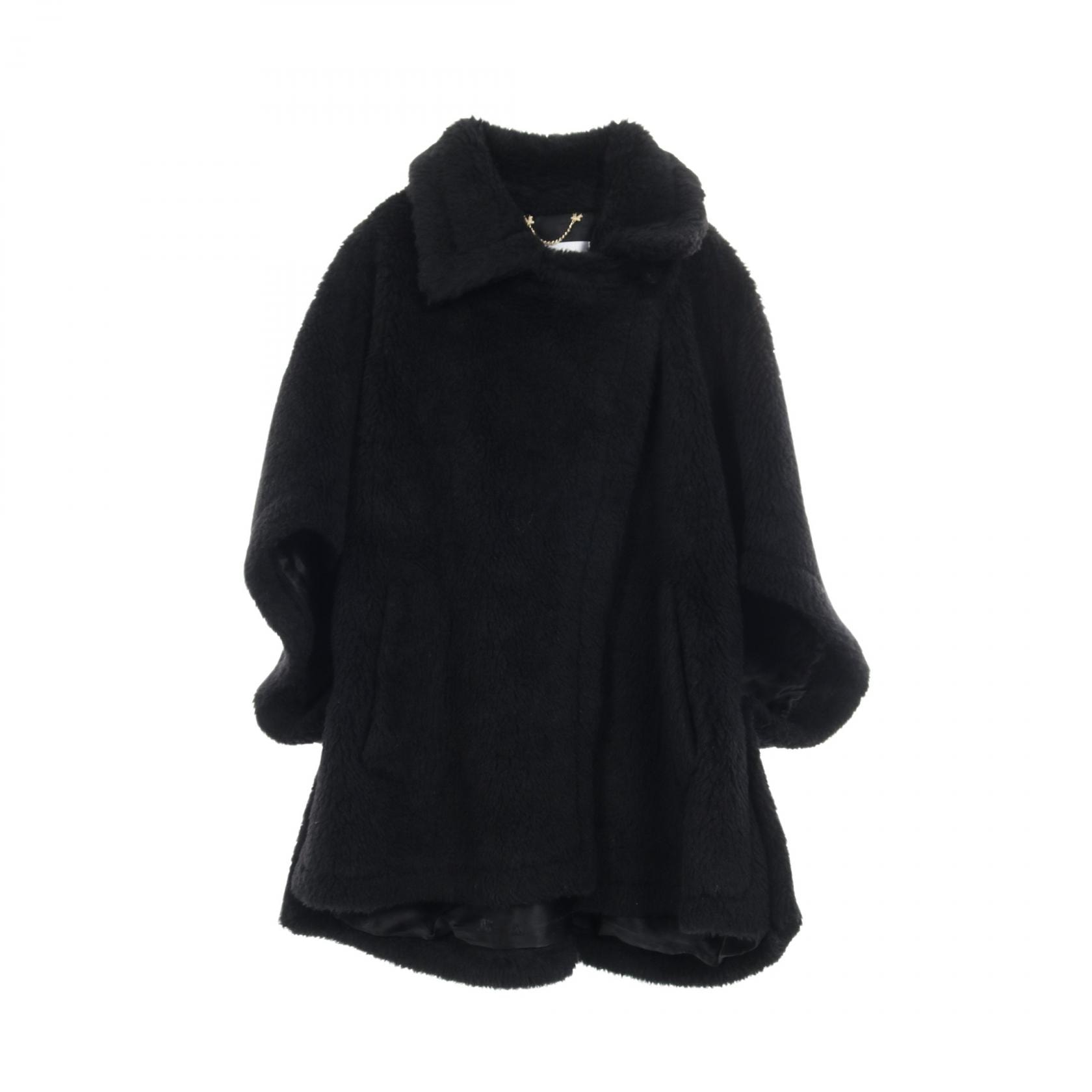 マックスマーラ MAX MARA テディベア ポンチョ 衣料品 アウター ウール シルク アルパカ レディース ブラック系 【中古】