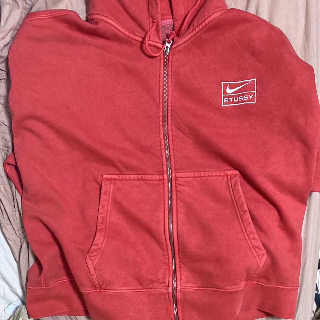 Nike x Stussy Full-Zip Pigment Dyed Fleece Hoodie (US Size) "Habanelo Red" FJ9161-642