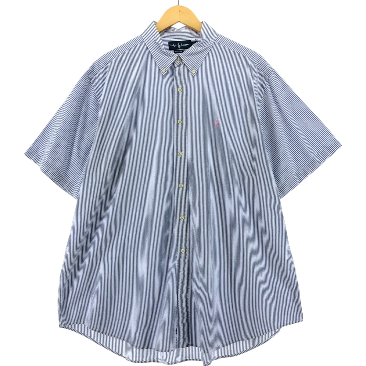古着 ラルフローレン Ralph Lauren CLASSIC FIT シアサッカー 半袖 ボタンダウン ストライプシャツ メンズXXL相当/eaa535573