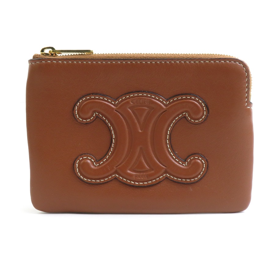 セリーヌ CELINE コインケース コインパース  レザー/メタル ブラウン/ゴールド レディース【中古】 e61641a