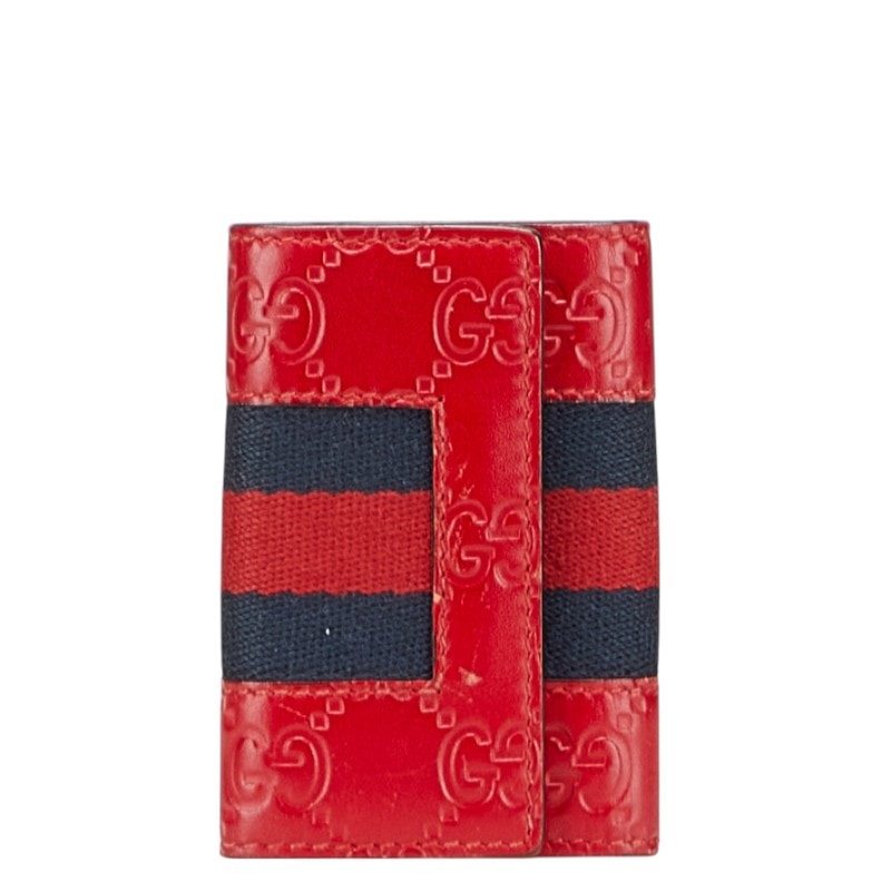 グッチ グッチシマ シェリーライン 6連 キーケース 408828 レッド ネイビー レザー レディース GUCCI 中古