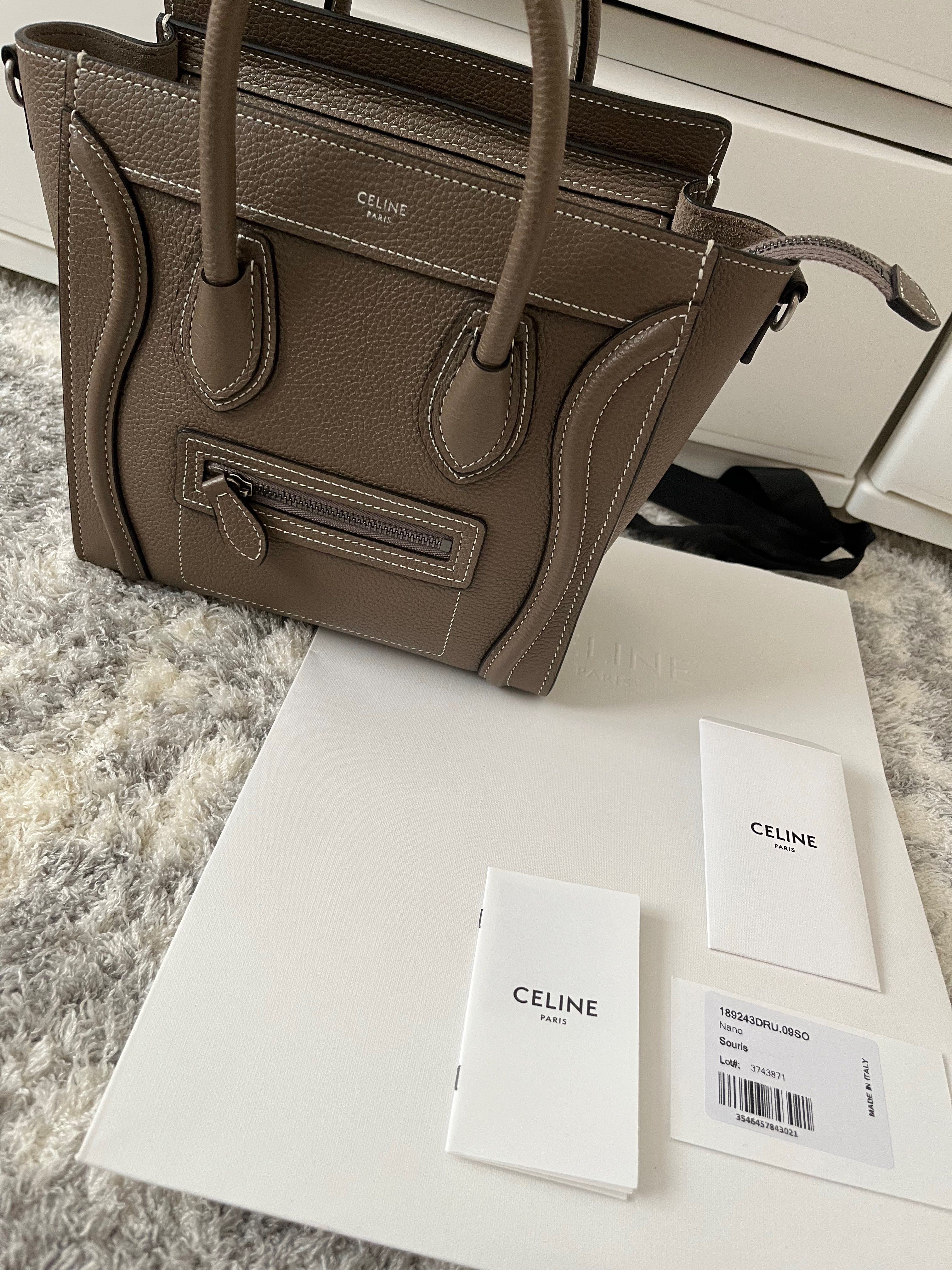 CELINE Nano Luggage Bag In Drummed Calfskin "Souris"