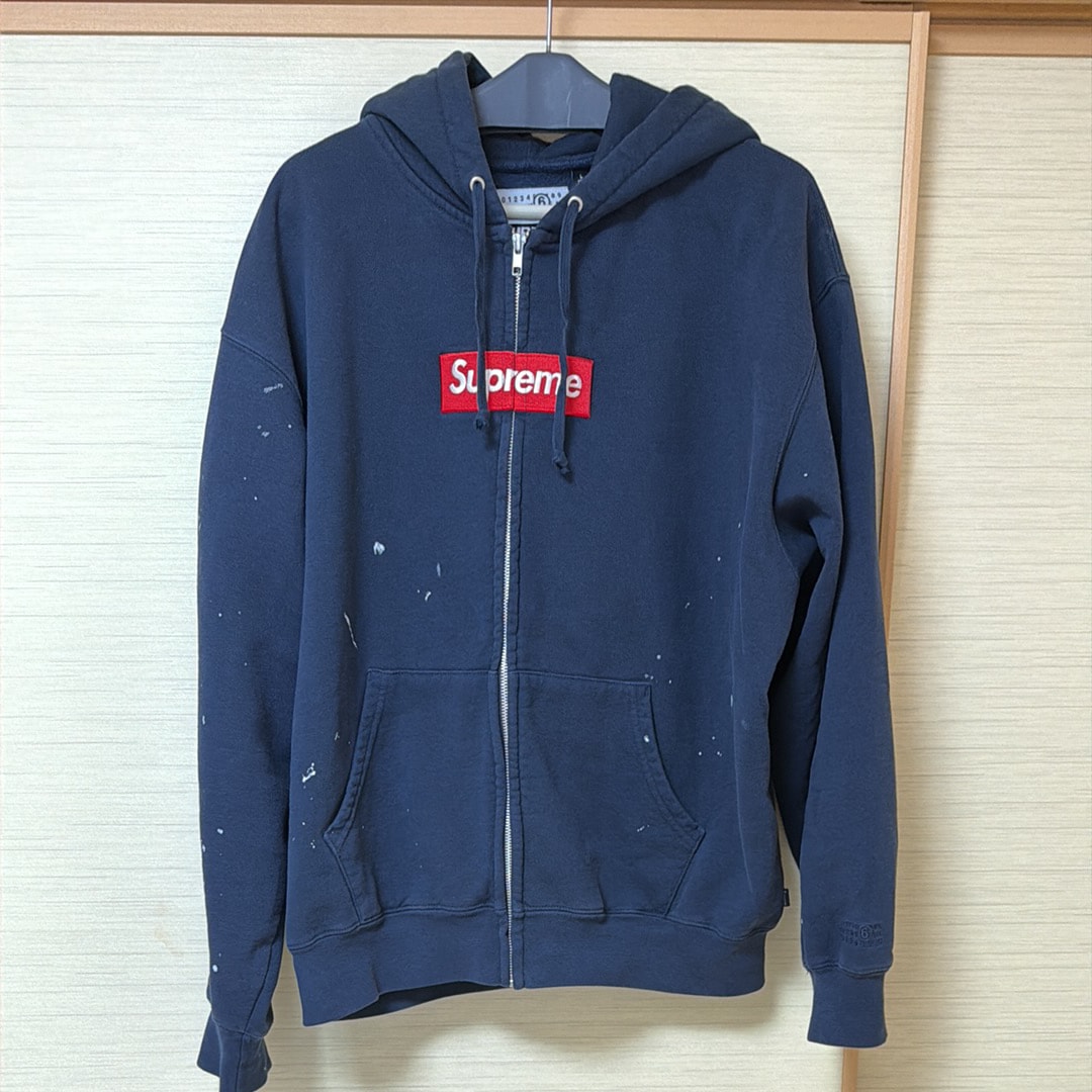 Supreme x MM6 Maison Margiela Box Logo Zip Up Hooded Sweatshirt "Navy"