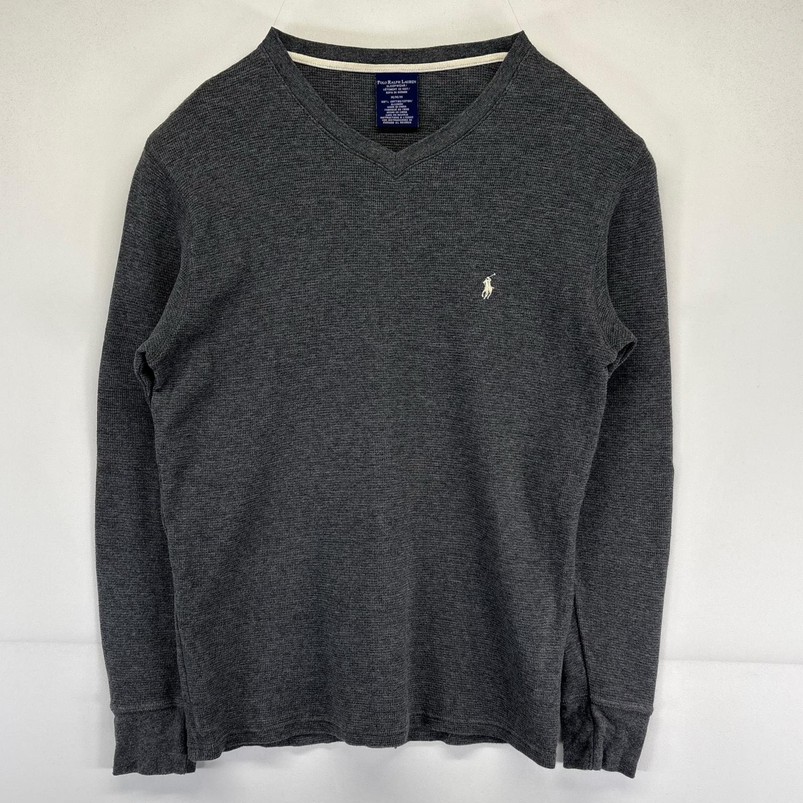 古着 ポロ・ラルフローレン POLO RALPH LAUREN 長袖Tシャツ Vネック サーマル ワッフル ワンポイントロゴ M  グレー系 メンズ