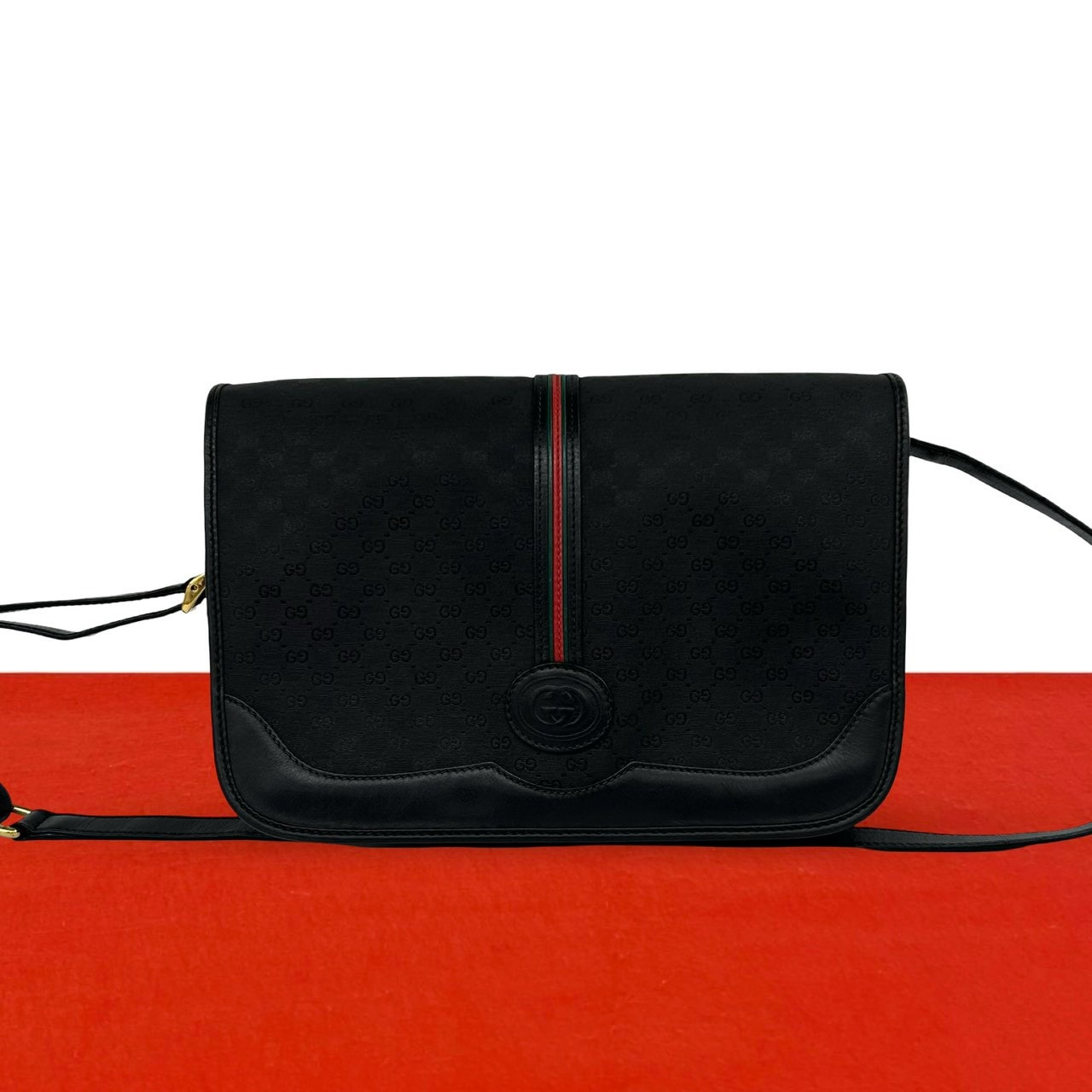 GUCCI グッチ シェリーライン マイクロGG ロゴ レザー PVC ショルダーバッグ ブラック
 c2169