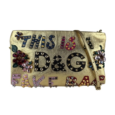 ドルチェアンドガッバーナ DOLCE&GABBANA クラッチバッグ ショルダーバッグ レザー/メタル ゴールド/マルチカラー レディース【中古】 z7471