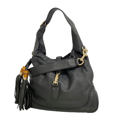 【6ic3639】グッチ ハンドバッグ バンブー ニュージャッキー 246907 レザー ブラック シャンパンゴールド金具 2wayバッグ【中古】レディース