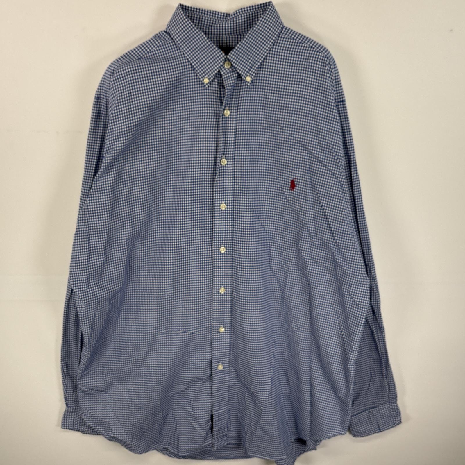 古着 ラルフローレン RALPH LAUREN 長袖シャツ ボタンダウンシャツ ワンポイント ロゴ 刺繍 大きいサイズ XLT  ブルー系 チェック メンズ