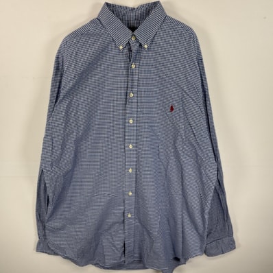古着 ラルフローレン RALPH LAUREN 長袖シャツ ボタンダウンシャツ ワンポイント ロゴ 刺繍 大きいサイズ XLT ブルー系 チェック メンズ