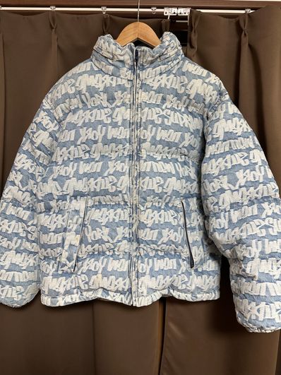 Supreme Fat Tip Jacquard Denim Puffer Jacket "Blue"
