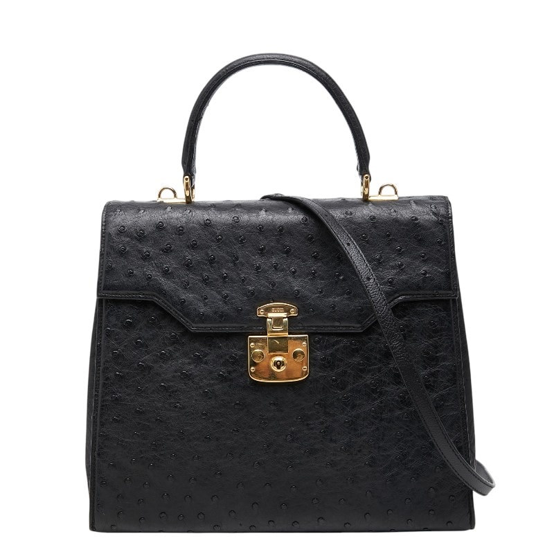 グッチ レディロック ハンドバッグ ショルダーバッグ 2WAY 000 01 0192 ブラック オーストリッチ レディース GUCCI 【中古】