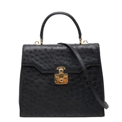 グッチ レディロック ハンドバッグ ショルダーバッグ 2WAY 000 01 0192 ブラック オーストリッチ レディース GUCCI 【中古】