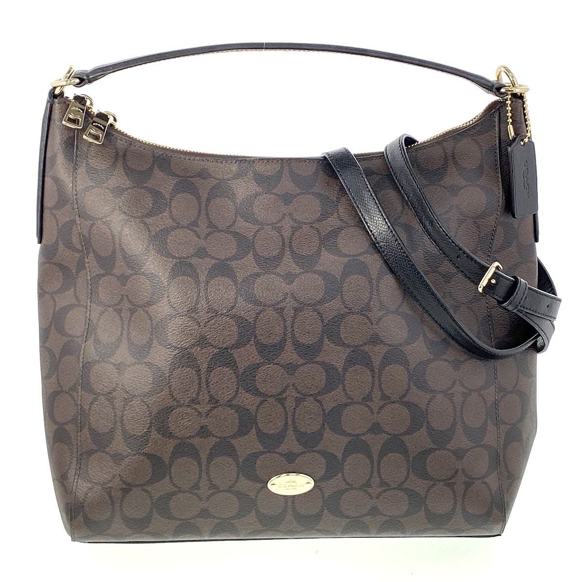 COACH コーチ シグネチャー セレスト コンバーチブル ホーボー 2WAY ショルダーバッグ F34910 PVCコーティングキャンバス レザー ブラウン  レディース【中古】