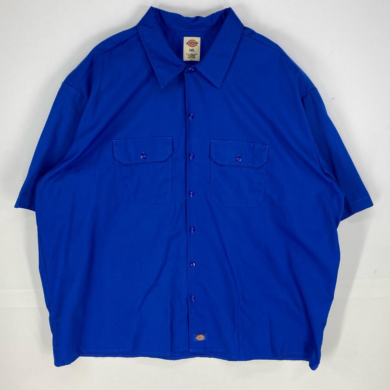 古着 ディッキーズ Dickies 半袖シャツ ワーク 胸ポケット 大きいサイズ ショートスリーブ 3XL ブルー系 無地 メンズ