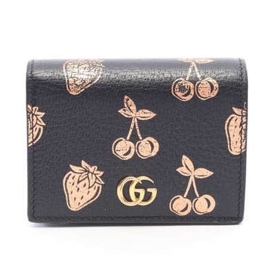 グッチ GUCCI プチマーモント GGマーモント フルーツ柄 二つ折り財布 財布 レザー レディース ブラック系 / ゴールド系 456126 【中古】