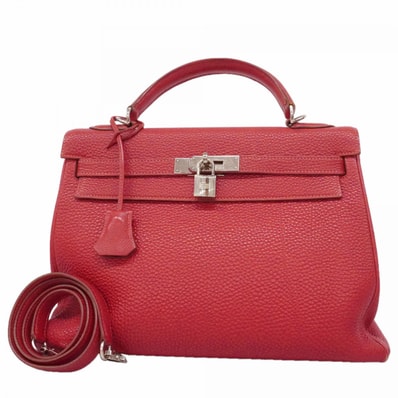【6fd6109】エルメス ハンドバッグ ケリー32 トゴ ルージュカザック シルバー金具 □G刻印 2wayバッグ【中古】レディース