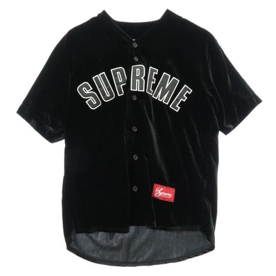 Supreme シュプリーム 25SS Velvet Baseball Jersey ベルベット ベースボール アーチロゴ ジャージ 半袖 シャツ ブラック系 S【中古】