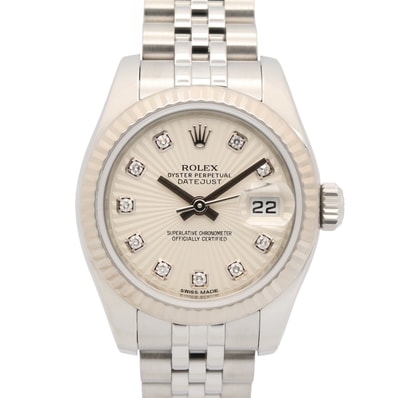ロレックス ROLEX デイトジャスト 10Pダイヤ ランダム番 腕時計 時計 K18WG(ホワイトゴールド) ステンレススチール ダイヤモンド レディース シルバー系 サンビーム/新ダイヤ 179174G 【中古】