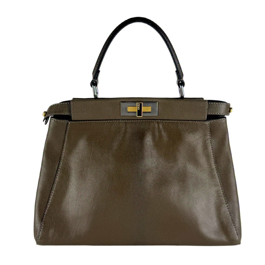 フェンディ FENDI ハンドバッグ ショルダーバッグ ピーカブー レギュラー レザー カーキブラウン レディース 8BN226-BLA【中古】 z10603