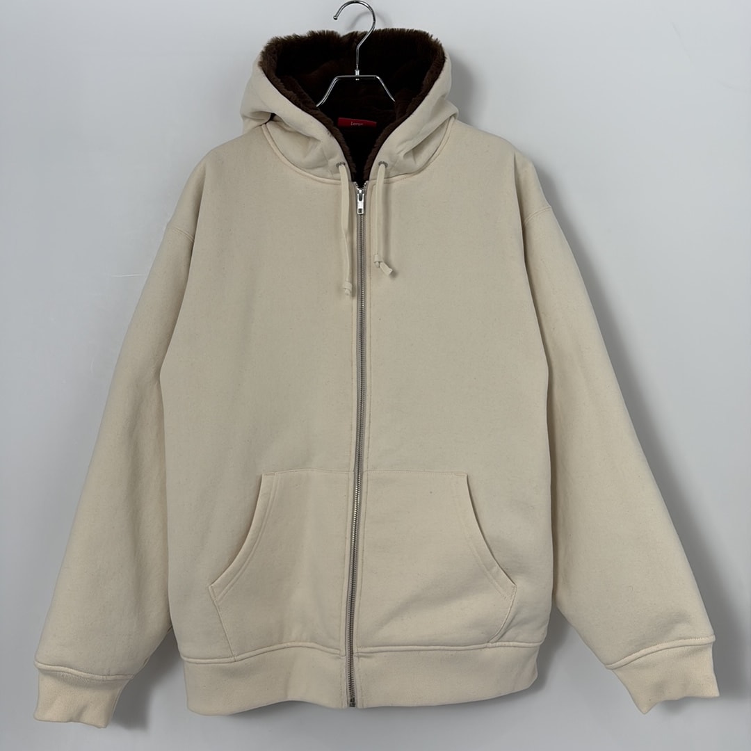 Supreme Faux Fur Lined Zip Up Hooded Sweatshirt "Natural"
